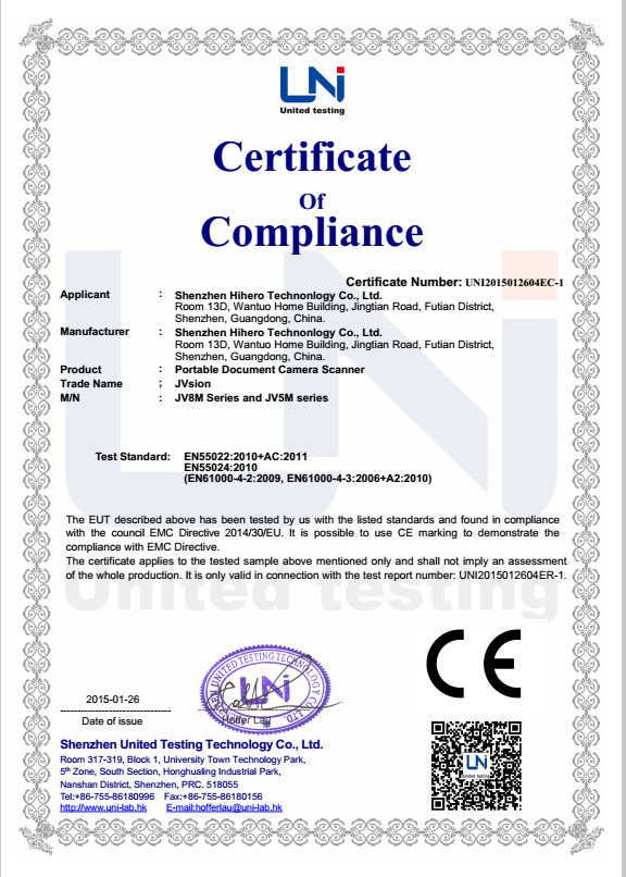 CE certificate UNI 2015